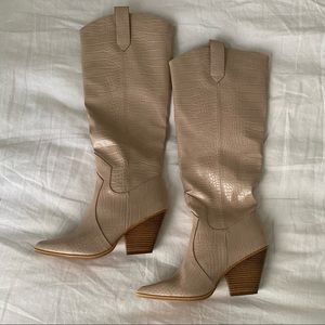 Faux Croc Western Knee High Boots